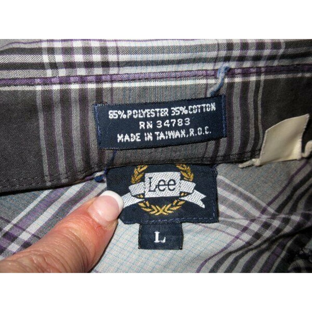 Lee Men's LS Western Pearl Snap Shirt Gray Black Purple Plaid Check Large - Picture 2 of 3